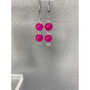 Handmade Pink And Clear‎ Beads Long Dangle Earrings